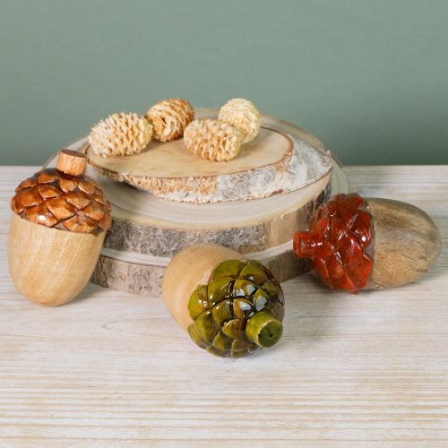 kohteita Koristeelliset tammenterhot puinen pöytäkoriste vihreä oranssi punainen korkeus 10 cm 3 kpl