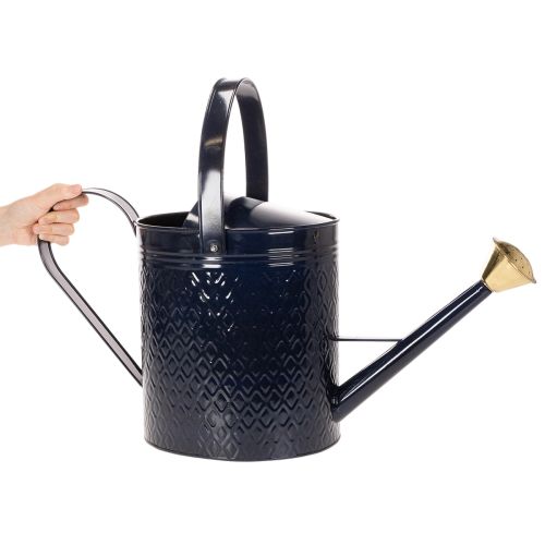 Koristeellinen kastelukannu, vintage-sinistä ja kultaista ruudullista metallia, retromuotoilu sisäkäyttöön, puutarhaan tai parvekkeelle, 65 cm | Floristik24.fi