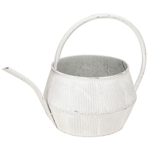Koristeellinen kastelukannu valkoinen metalli vintage uritettu sisustus Ø25cm