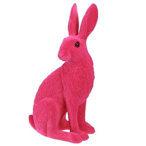 Floristik24 Koristeellinen pupu-istuinfiguuri Pääsiäispupu flokoitu vaaleanpunainen 12×9×25cm