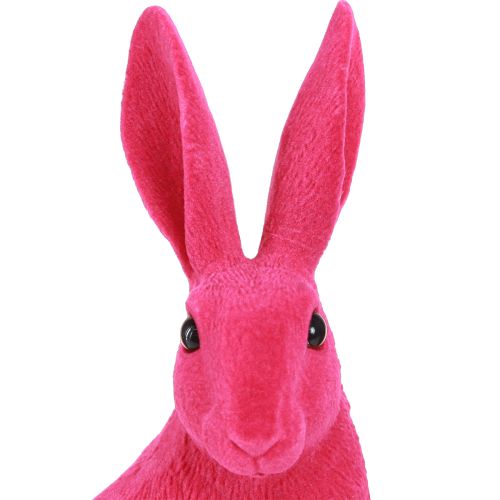 Floristik24 Koristeellinen pupu-istuinfiguuri Pääsiäispupu flokoitu vaaleanpunainen 12×9×25cm