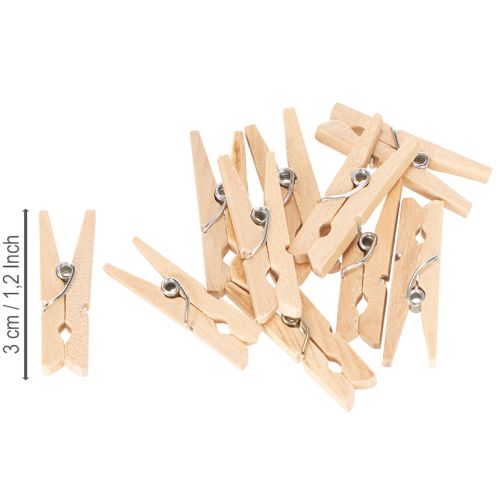 kohteita Koristeelliset puiset pyykkipojat, 3 cm, luonnonväriset, 72 kpl