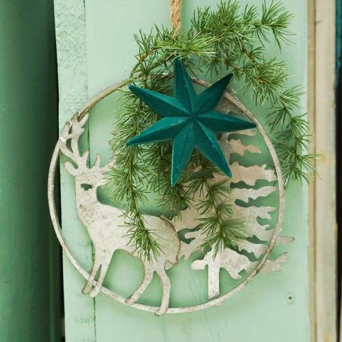 Floristik24 Deco rengas poro ja kuusi antiikki look hopea Ø30cm ripustaa