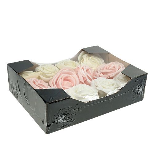 Floristik24 Deco ruususekoitus valkoinen, pinkki, kerma Ø7,5cm 12p