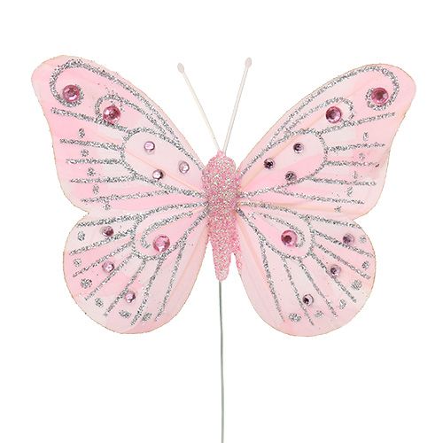 Floristik24 Koristeellinen perhonen vaaleanpunainen kiille 10,5 cm 3kpl