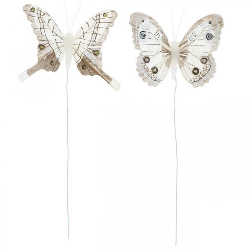 Floristik24 Deco Perhoset Valkoinen, Ruskea Sulka Perhonen langalla 7,5cm 6kpl 6kpl
