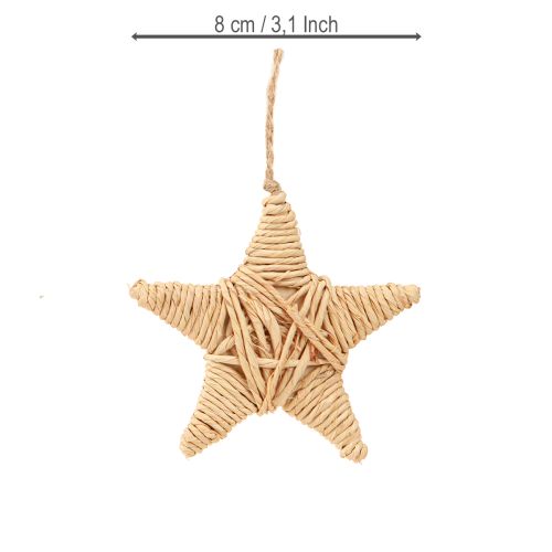 kohteita Koristeelliset tähdet ripustettavaksi raffiahampusta valmistettuun puukoristeeseen 7,5 cm 8 kpl