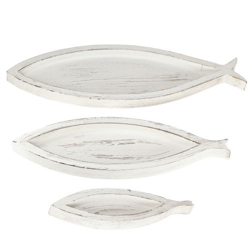 kohteita Koristeellinen tarjotin Puu Kala Valkoinen Natural L30/40/50cm 3 kpl setti