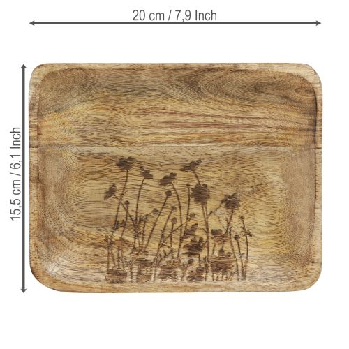 kohteita Koristeellinen puinen tarjotin kukkakuvioisella mangopuulla 20×15,5 cm