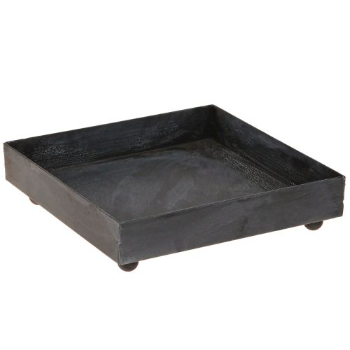 Koristeellinen tarjotin metallinen mustanharmaa pesty 15×15cm 2 kpl