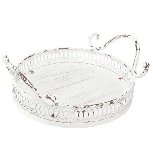Floristik24 Koristeellinen tarjotin metallivalkoinen kahva shabby chic Ø20cm K8cm
