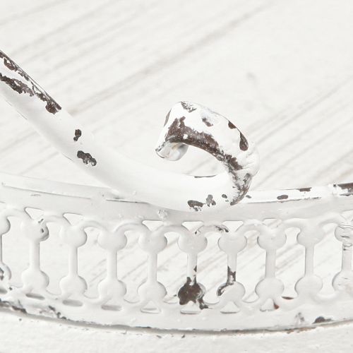 Floristik24 Koristeellinen tarjotin metallivalkoinen kahva shabby chic Ø20cm K8cm