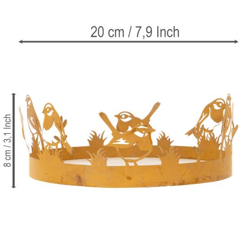 Koristeellinen tarjotin, pöytäkoriste linnuilla, kevätkoriste, ruostunut metalli, Ø20cm K8.5cm | Floristik24.fi