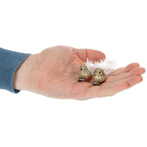 kohteita Koristeellinen kyyhkypari, koristelinnut klipsillä, kultaiset, 5 cm, 4 kpl