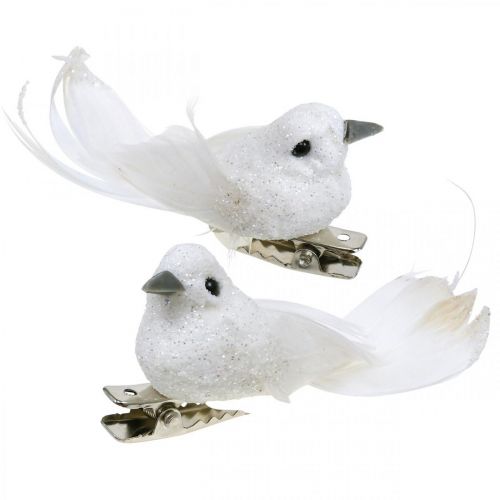 Deco kyyhkyspari Deco lintuja klipsillä valkoinen L5cm 4kpl
