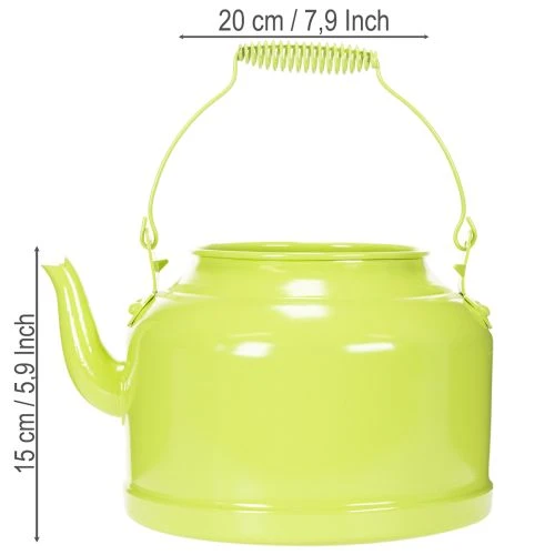 Koristeellinen metallinen teekannu, omenanvihreä - kukkaruukku - Ø20cm K15cm - monipuolinen puutarhakoriste ja lahjaidea | Floristik24.fi