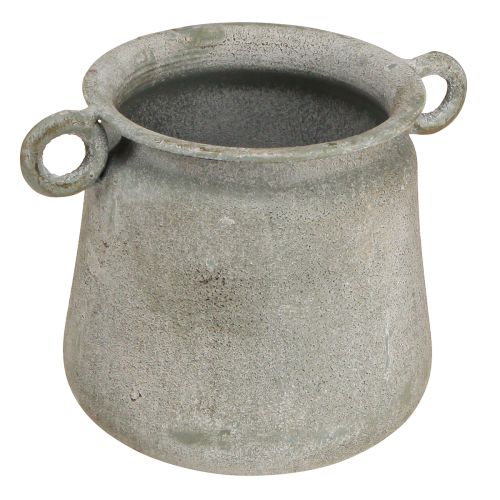 kohteita Koristeellinen ruukku vintage istutuskone metallia kahvoilla harmaa H13,5cm