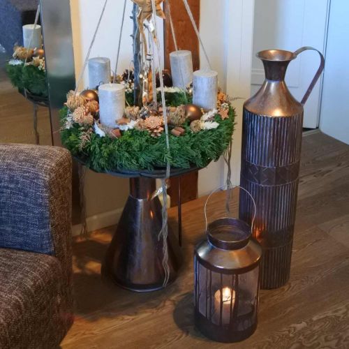 Koristeellinen maljakko vintage koristekannu kuparinvärinen metalli Ø26cm H58cm