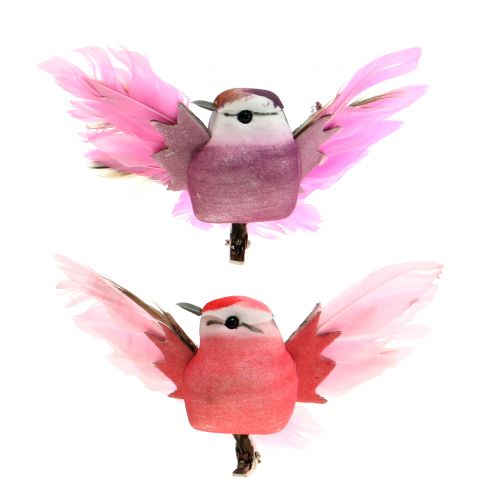 Floristik24 Koristeelliset linnut kiinnikkeellä vaaleanpunainen / violetti 9cm 8kpl