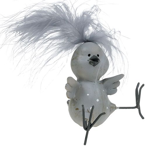 Floristik24 Koristeellinen lintu harmaa höyhenillä 8cm 4kpl