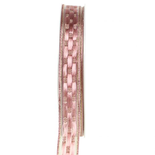 Floristik24 Koristeellinen nauha vaaleanpunainen, kulta 15mm 25m