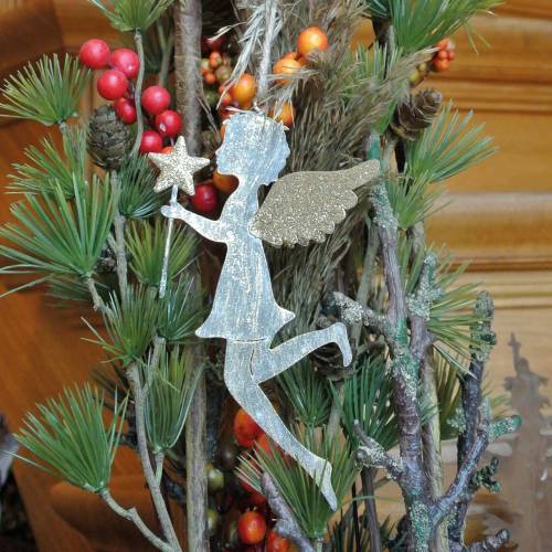 Floristik24 Koristeenkeli taikasauvalla ripustaa metalli kultaa, hopeaa 15,5cm × 9,5cm 3kpl