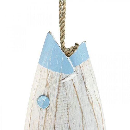 kohteita Koristeellinen kalapuinen puukala vaaleansiniseen ripustukseen H57,5cm