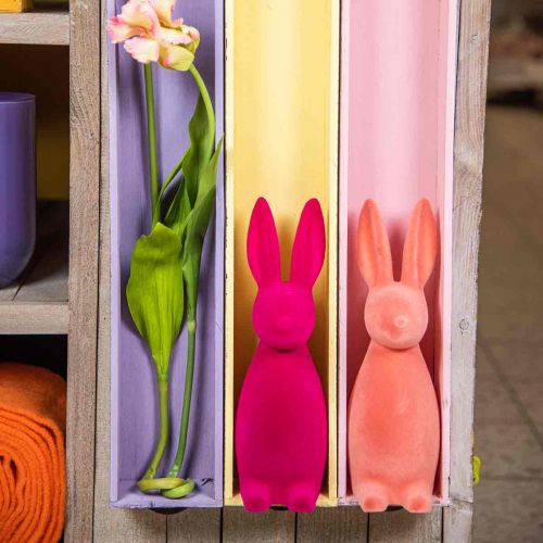 Floristik24 Koristepupu Koristeellinen pääsiäispupu – 2. valinta – Flocked Pink K29,5cm 2 kpl