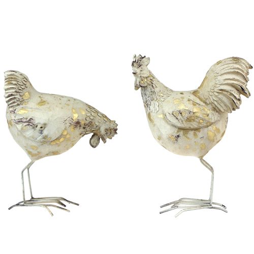 Koristeelliset kanat White Gold Rooster Hen Vintage L13cm 2kpl