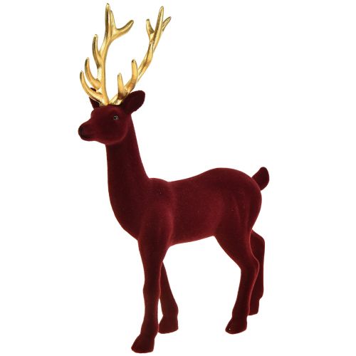 Deco Deer Poro Bordeaux Gold Figurine Flocked H37cm
