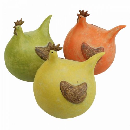Floristik24 Deco Chicken Värikkäät pääsiäiskoristeet Vihreä/keltainen/oranssi 13cm 3kpl