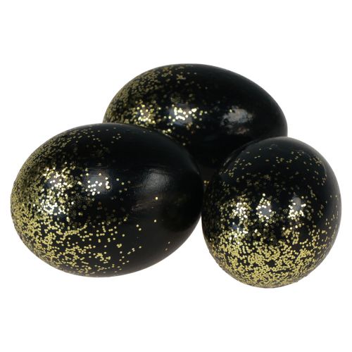 Koristeelliset pääsiäismunat aidon hanhenmunan musta kultakimalluksella H7,5–8,5cm 10 kpl