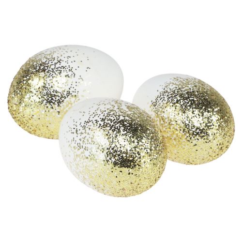 Koristeelliset pääsiäismunat aito hanhenmunanvalkuainen kultakimalluksella H7,5-8,5cm 10kpl