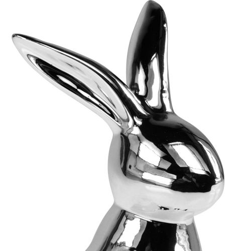 Floristik24 Koristeellinen pääsiäispupu keraaminen koristeellinen istuva pupu hopea H23cm