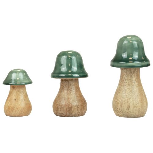 Koristesienet puiset sienet tummanvihreät kiiltävät H6/8/10cm 3 kpl setti