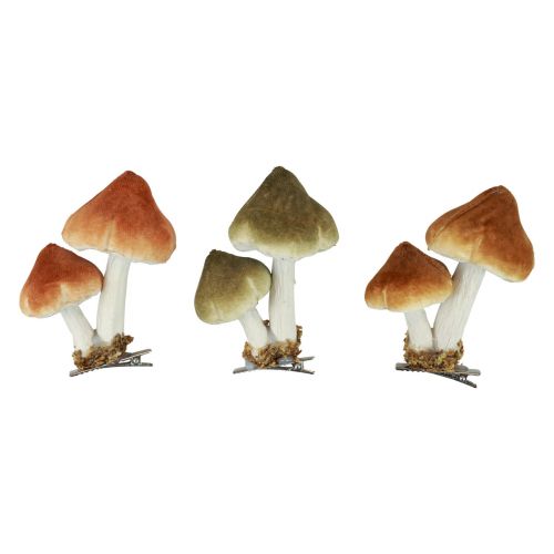 kohteita Deco-sienet klipsisyksyllä koristeltu flokoitu lajiteltu 9cm 3kpl