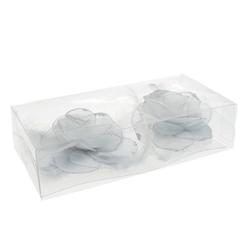 Floristik24 Koristeruusu klipsissä Ø10cm hopea 2kpl