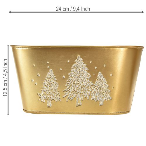 Koristeellinen soikea kulho, joulukuusen muotoinen ruukku, kulta, 24 × 13 × 12,5 cm | Floristik24.fi