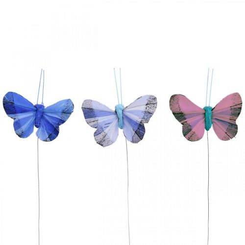 Floristik24 Deco perhoset höyhen perhonen pinkki, sininen 6cm 24p