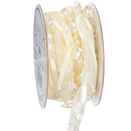 Floristik24 Koristenauha, kermanvärinen, sydämet, helmet, hääkoristeet, 10mm, 5m