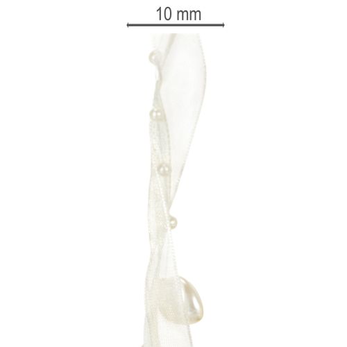 kohteita Koristenauha, kermanvärinen, sydämet, helmet, hääkoristeet, 10mm, 5m