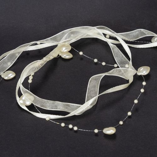 kohteita Koristenauha, kermanvärinen, sydämet, helmet, hääkoristeet, 10mm, 5m