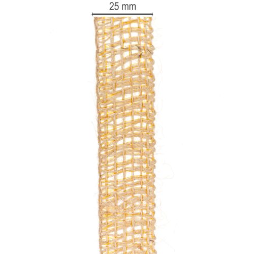 kohteita Koristeellinen juuttinauha, keltainen, luonnonvärinen, 25 mm; maalaismainen koristeellinen juuttinauha, 10 m