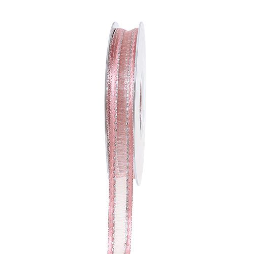 Floristik24 Koristeellinen nauha vaaleanpunainen, lurex-raidat hopeaa 15mm 20m