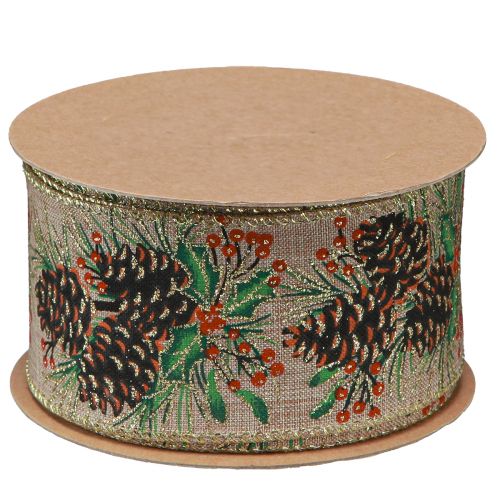 Floristik24 Koristenauha Joulukäpyjä leveä lahjanauha luonnollinen 60mm 10m