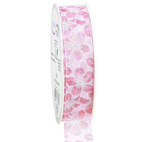 Floristik24 Koristeellinen kukkanauha lahjanauha kevät pinkki 25mm 20m