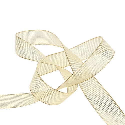 Koristeellinen nauha, jossa lurex-raidat vaalean kultaa 25mm 20m | Floristik24.fi