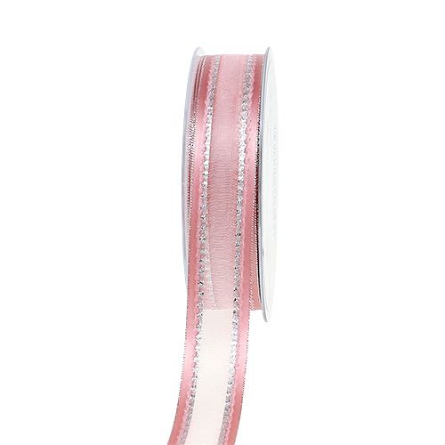 Floristik24 Koristeellinen nauha vaaleanpunainen, lurex 25mm 20m