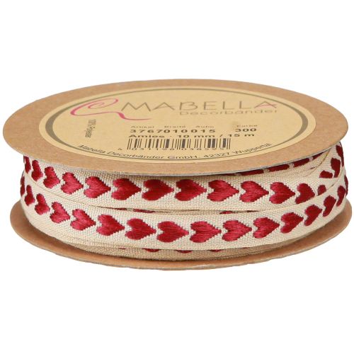 kohteita Koristenauha punaisilla sydämillä lahjanauha beige 10mm 15m