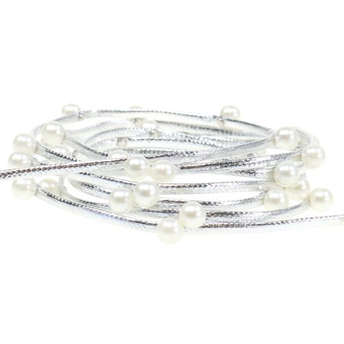 Floristik24 Koristenauha hopeaa helmillä 10mm 8m